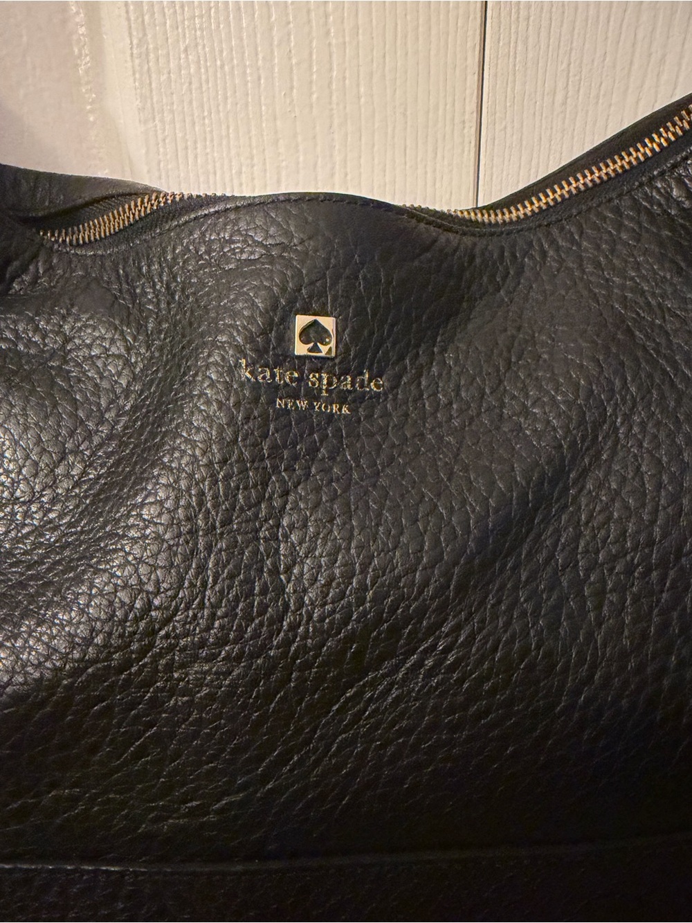 kate spade Black Pebbled Leather Duffel with Gold Logo
